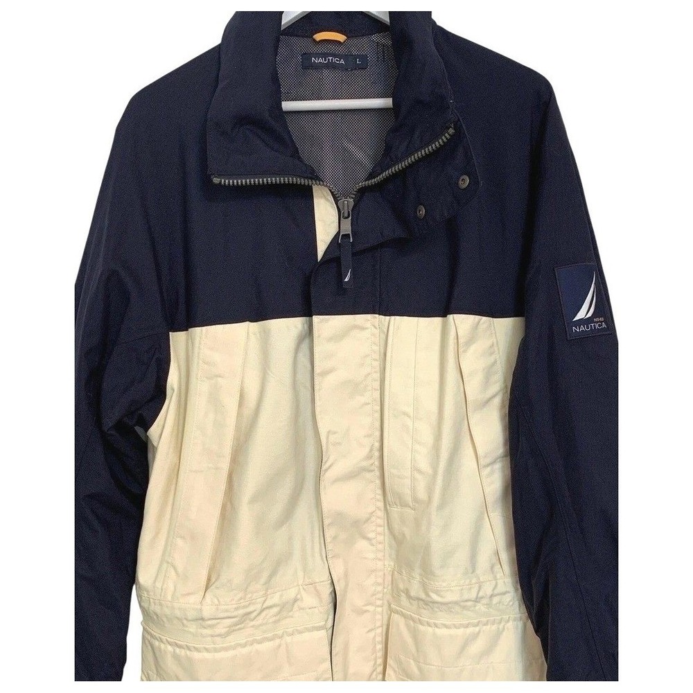 Vintage Nautica Mens Colorblock Sailing Jacket Navy Cream Yachting Jacket / L